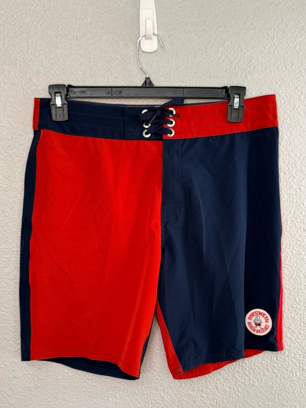 Birdwell Red and Navy Colorblock Men’s Swim Board Shorts